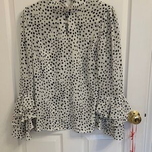 Gracia Black Polka Dot Ruffle Sleeve Blouse - White/Black